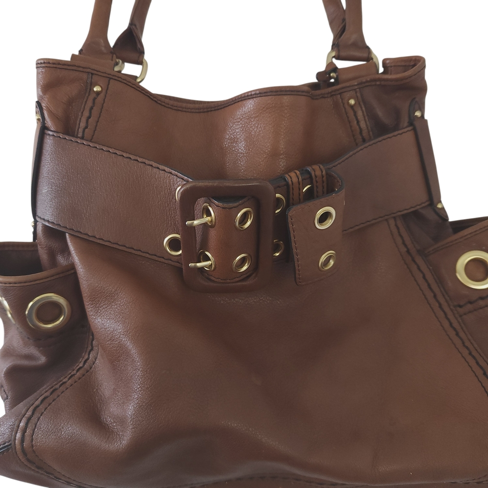 Cole Haan Brown Leather Shoulder Bag with Gold Accents - Picture 3 of 6